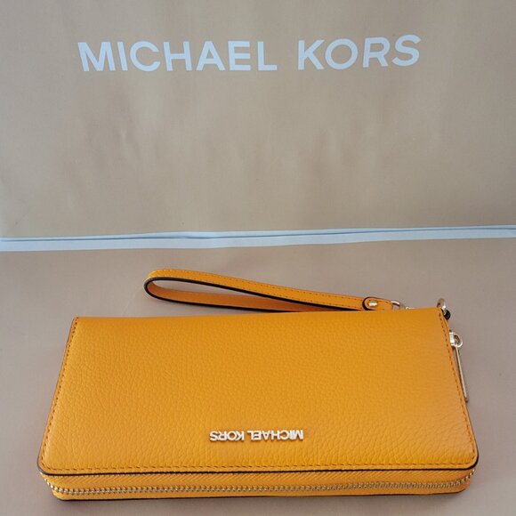 Michael Kors Jet Set Travel Large Travel Continental Wallet Pop Orange Leather - Picture 5 of 6